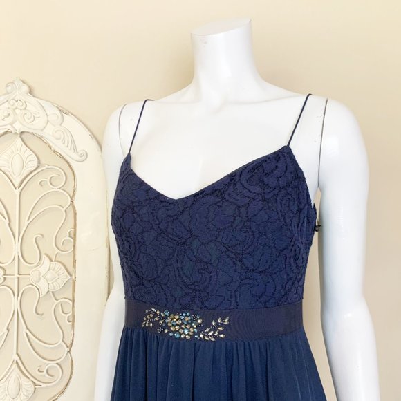 Adrianna Papell | Women's Navy Blue Lace & Chiffon Evening Gown | Size: 8 - Picture 2 of 13